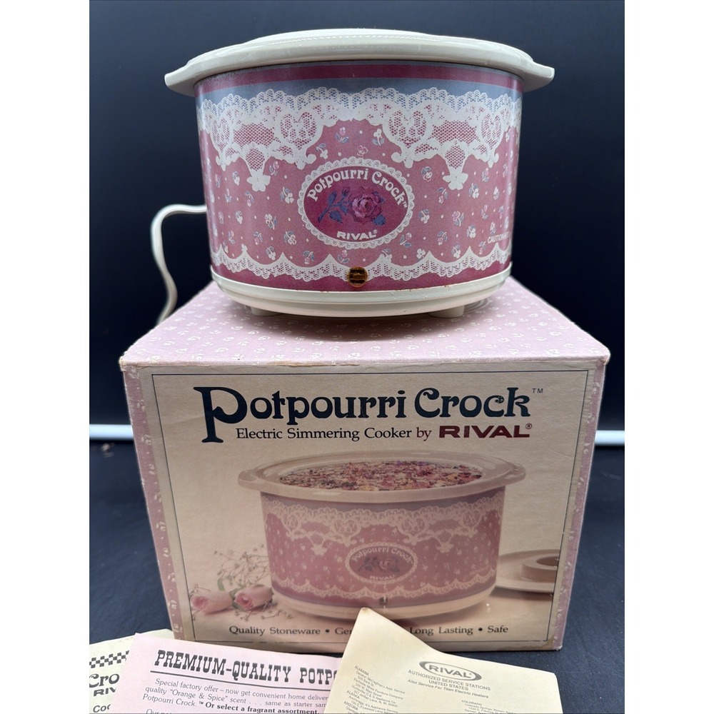 Vintage Rival Potpourri Crock Model 3207 Pink Floral Lace Simmer Pot